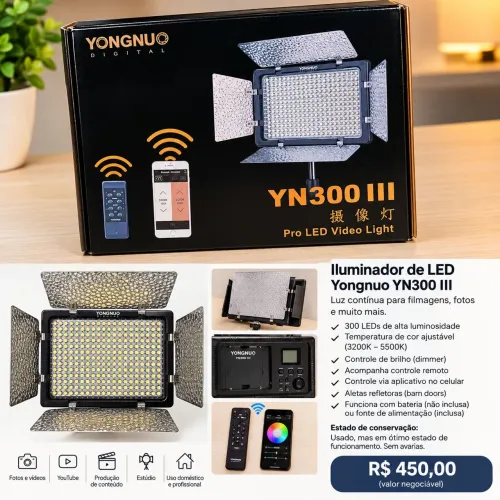 Iluminador LED Yongnuo YN300 III - 300 LEDs - Bicolor - Usado