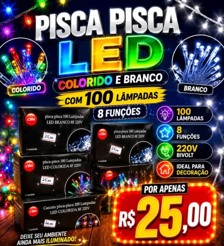 Pisca pisca led colorido e branco com 100 lâmpadas 8 funções