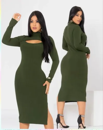 Vestido tubinho mídi manga longa blogueira