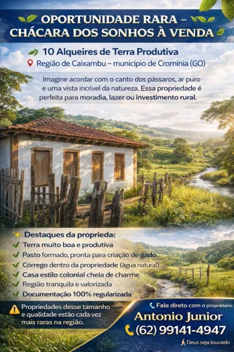 ? CHÁCARA DE 10 ALQUEIRES À VENDA - TERRA PRODUTIVA, EXCELENTE LOCALIZAÇÃO E Rica em água