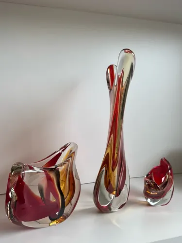Conjunto de 3 peças decorativas de vidro artístico tipo Murano