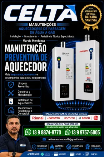 Manutenção preventiva corretiva instalação de aquecedores de passagens de água a gás