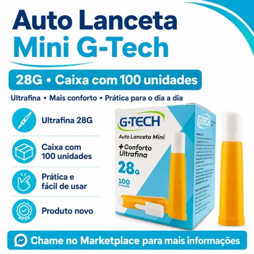 Auto Lanceta G-Tech Mini 28G - Caixa com 100 Unidades