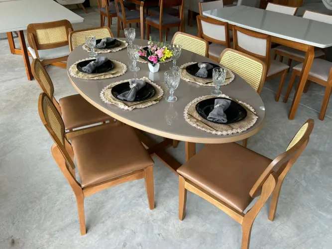 Mesa de Jantar Oval 180x1 Com 6 Cadeiras