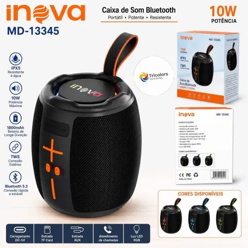 Caixa de som bluetooth 10W potente IPX5 Original INOVA MD-13345