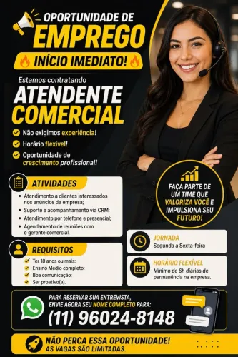Atendimento ao cliente - início imediato / 6h por dia