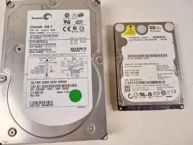 Lote 2 HDs (Seagate Cheetah 146GB SCSI Ultra320 + WD Scorpio 80GB SATA) - No Estado