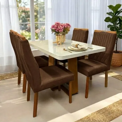 Mesa de Jantar 1,20m Max com 4 Cadeiras em Madeira tt76