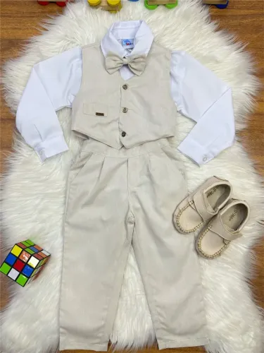 Conjunto social infantil pajem bege