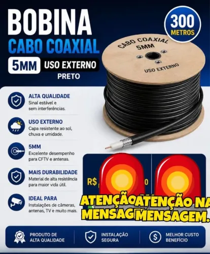 Vende cabo coaxial preto de 300 metros ou branco de 100 metros