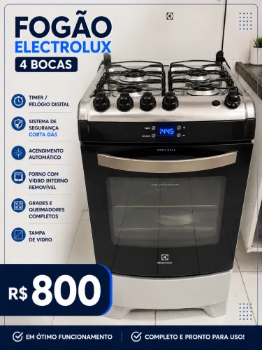 Fogão Electrolux 4 bocas com timer e Corta Gás