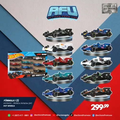 Hot Wheels pack com 10 carrinhos Hot Wheels Fórmula 1 2025