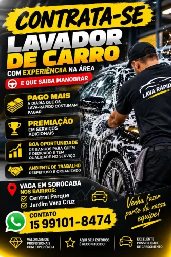 VAGA PARA LAVA RÁPIDO SOROCABA/LER O ANÚNCIO ANTES DE ENTRAR EM CONTATO