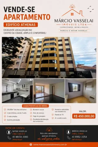 Apartamento no Centro de Cornélio Procópio-PR. Espaçoso.