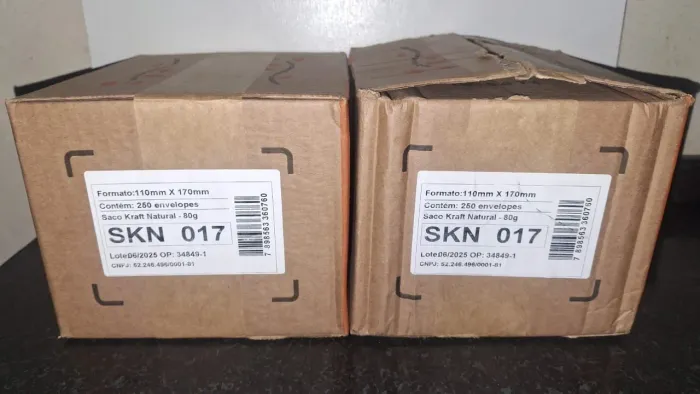20 caixas de envelopes scrity 110 mm x 170mm, com 250 envelopes em cada caixa.