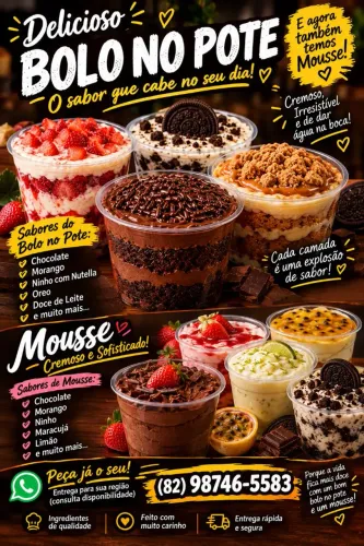Bolo no pote e mousse 