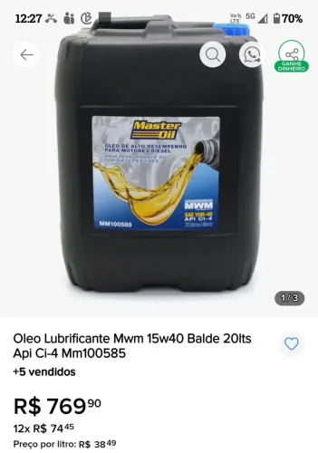 Óleo de Motor Diesel Master Oil 15W-40 API CI-4