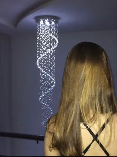 Lustre de cristal 7 lâmpadas com forma espiral 2,4m