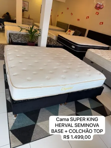 Colchão KING HERVAL SEMINOVO COM BASE - Entrego!