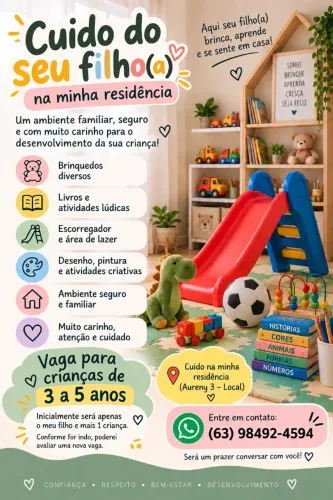 ? Cuidadora infantil em residência - Aureny 3 | 3 a 5 anos