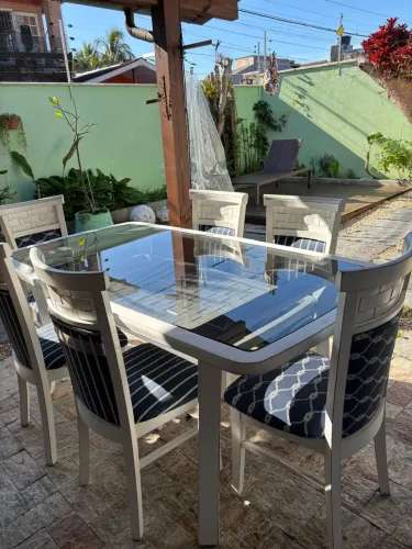 Conjunto Mesa de Jantar 1,88m x 0,98m Madeira Maciça (6 Cadeiras) + Mesa de Apoio