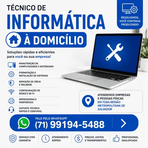 Técnico de informática experiente à domicílio - atendimento também para empresas