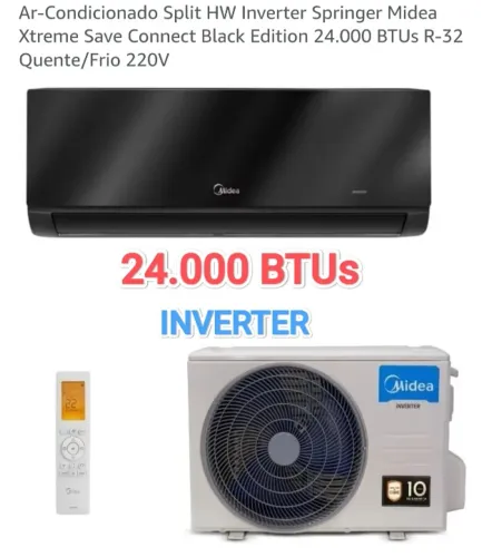 Ar Split Springer Midea Black INVERTER 24000 BTUs + Nota + Garantia + Cartão 12x