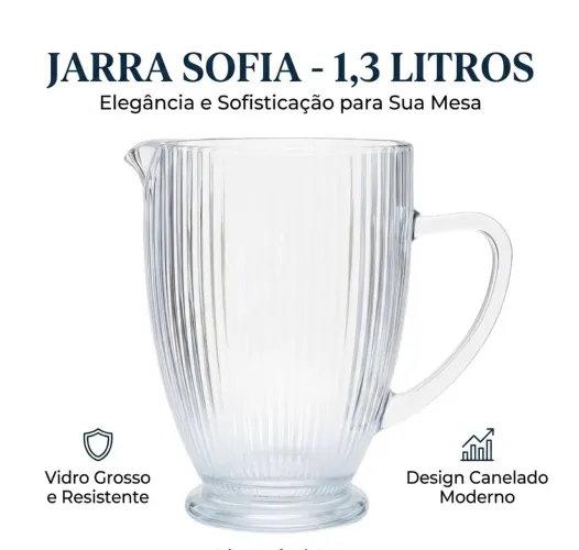 Jarra De Vidro Canelado Sofia 1,3L - Mesa Posta Elegante (Nova) 