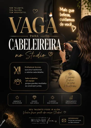 Vaga para cabeleireira em Studio de Beleza