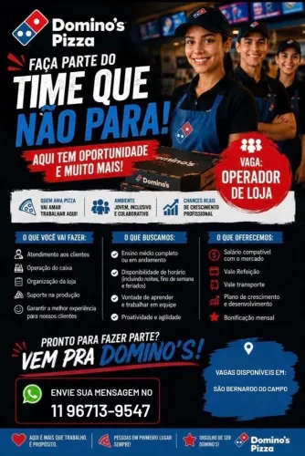 Vaga para operador de loja na Domino's
