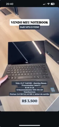Dell XPS 13 9350 i7 8GB SSD 256GB Touchscreen - Bordas Finas