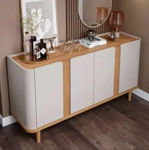 Buffet para sala de jantar 4 portas Eva Cimol Off White/Nature - Entrega Rápida