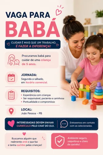 Vaga para Babá - Segunda a Sábado