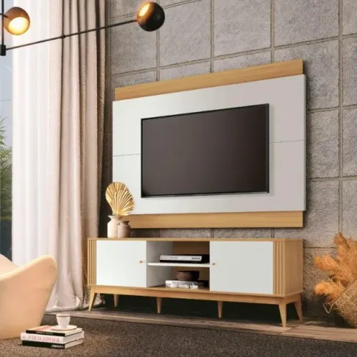 Rack + Painel LEG Retrô 1,60m TV Até 60'' Com Acabamento Ripado! Frete + Montagem Grátis