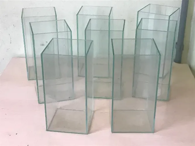 8 Vasos De Vidro incolor retangulares Transparente 20,4cm x 10 Cm Decoração