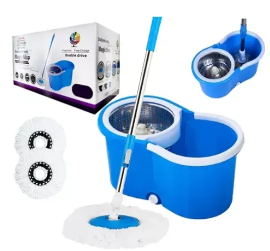 Balde Spin Mop 13 Litros Giratório Cesto Inox Esfregão + Refil Extra - z859