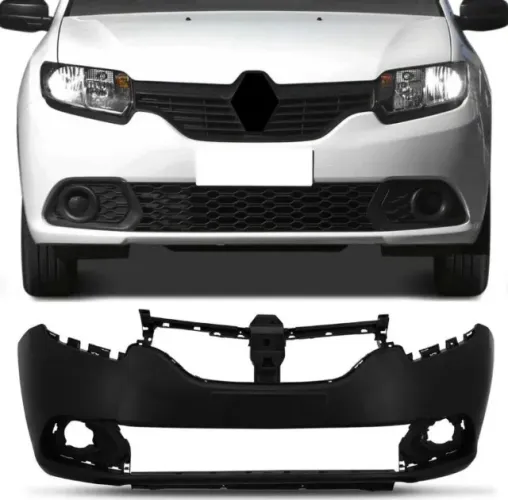 Parachoque Dianteiro Renault Sandero 2015 a 2020 - Furo Farol Auxiliar - Preto Liso