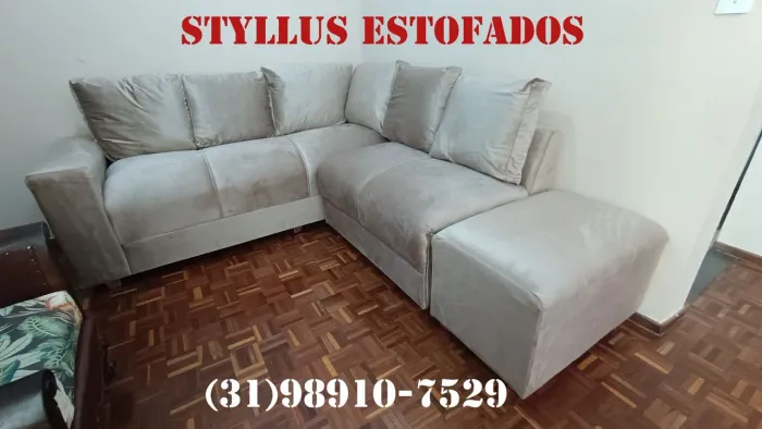 Sofá de Canto Suede Bege - Novo