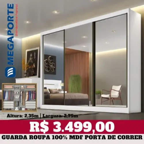 Mega! Guarda Roupa 100% MDF 3 Portas com Espelhos (Novo) Entrega Grátis! 