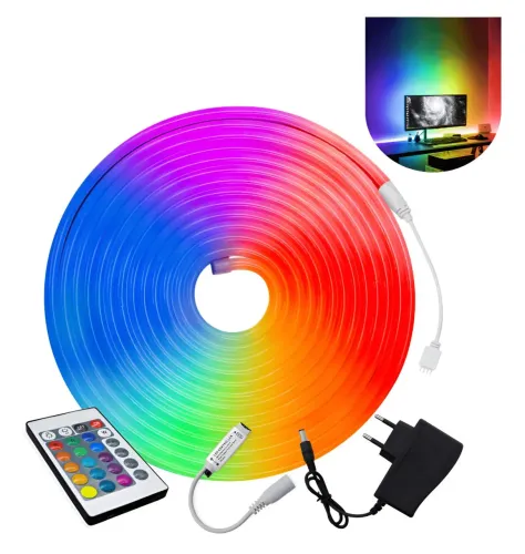 FITA NEON 12V 5M RGB + CENTRAL DE COMANDO + FONTE DE TOMADA 3A 36W