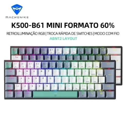 Teclado Mecânico Machenike K500-B61 60% Abnt2, Rgb, Switch Brown