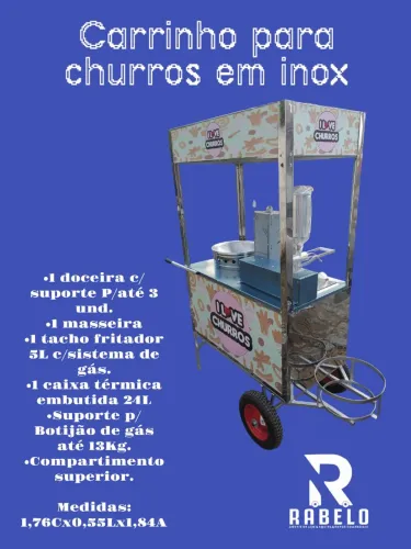 Carrinho para Churros em Inox em até 10x sem juros no cartão