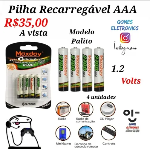 Pilhas Recarregáveis AAA 2700 - 4 unidades