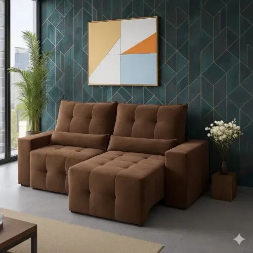 Oferta Sofá Retrátil e Reclinável Lisboana Marrom