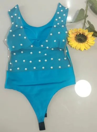 Body Azul Com Perolas