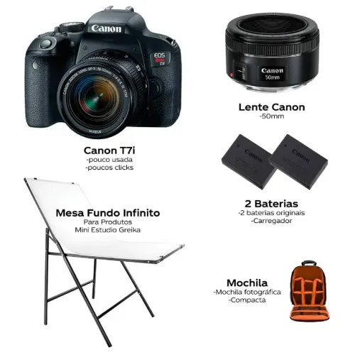 Canon T7i Impecável - Apenas 3.500 cliques + Lente 50mm + Kit Completo
