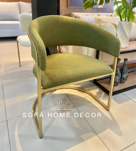 Poltrona de Design Moderno em Aço Dourado e Tecido Verde