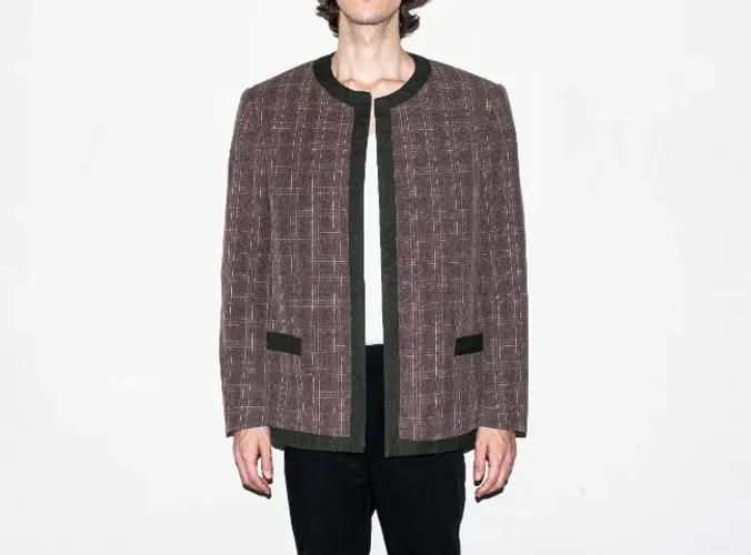 blazer xadrez vintage marrom com gola careca anos 80