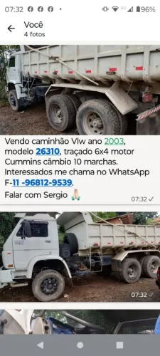 Vendo caminhão Vlw ano 2003.
