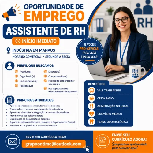 VAGA PARA ASSISTENTE DE RH
